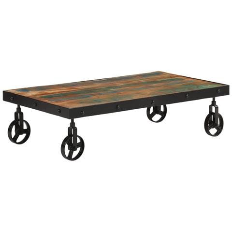 Tavolino Salotto con Ruote Legno Massello Recupero 100x55x26 cm - Foto 1