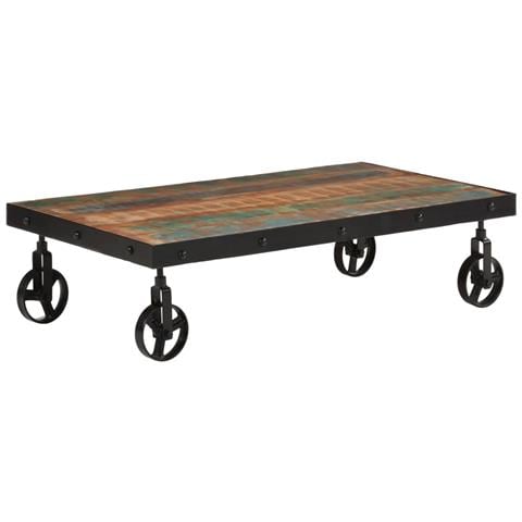 Tavolino Salotto con Ruote Legno Massello Recupero 100x55x26 cm - Foto 9