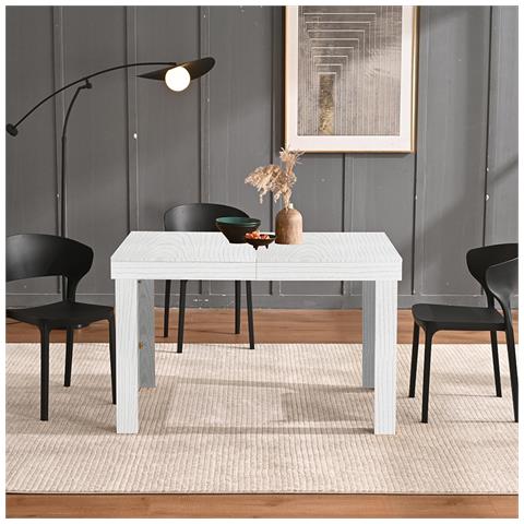 Tavolo Da Pranzo Cucina Allungabile Fino A 6 Posti 120-200cm Bianco Frassinato - Foto 2