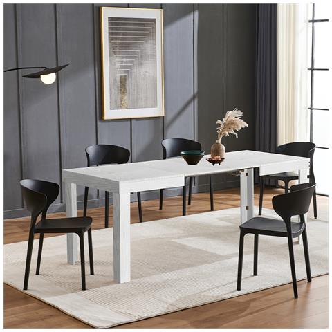 Tavolo Da Pranzo Cucina Allungabile Fino A 6 Posti 120-200cm Bianco Frassinato - Foto 1