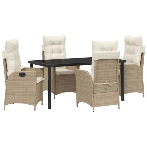 Set da Pranzo per Giardino 5 pcs Beige polyrattan - Foto 1