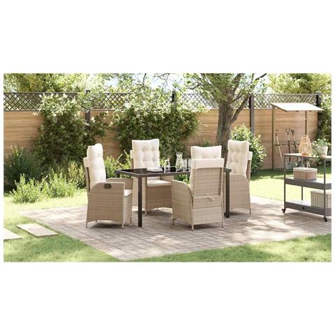 Set da Pranzo per Giardino 5 pcs Beige polyrattan - Foto 2