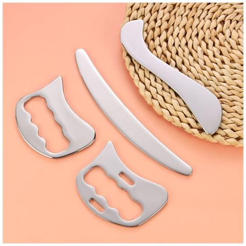 Set Da 2 Coltelli Per Fascia In Acciaio Inossidabile, Strumento Gua Sha A Forma Di D Per Massaggio E Raschiamento - Foto 3