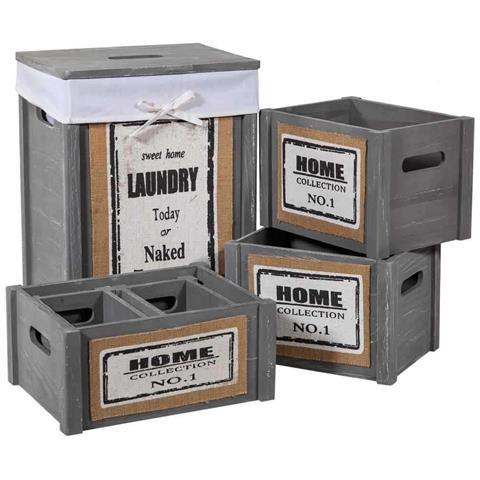 Set Armadio E 5 Cestini In Legno Grigio - Foto 1