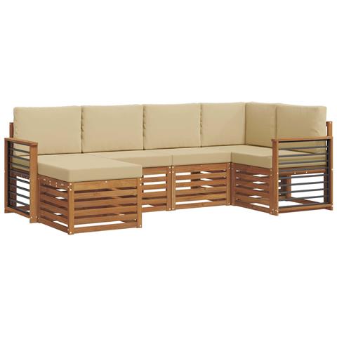 Set divani 6 pcs Naturale e Beige Legno di Acacia Massello - Foto 1
