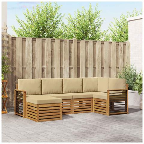 Set divani 6 pcs Naturale e Beige Legno di Acacia Massello - Foto 2
