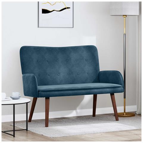Sofa a Due Posti Blu 115 x 61 x 87 cm Velluto - Foto 2