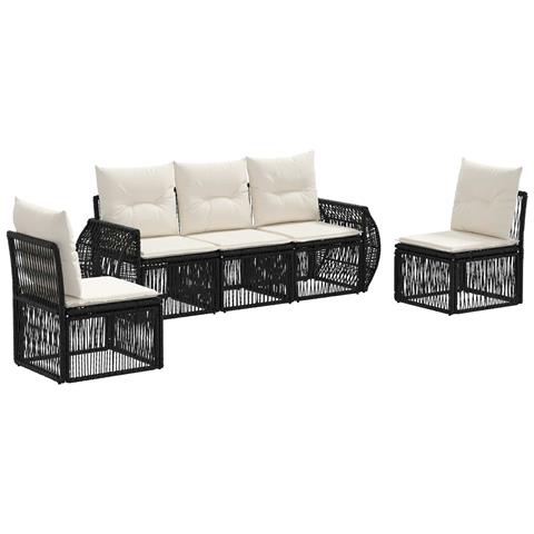 Set Divano da Giardino 5 pcs Nero e Bianco Crema polyrattan - Foto 1