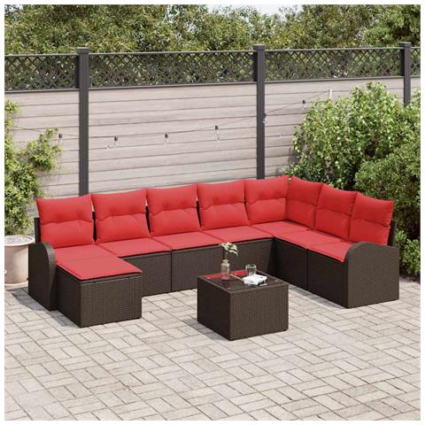 Set Divano da Giardino 9 pcs Marrone Rattan in Polipropilene - Foto 2