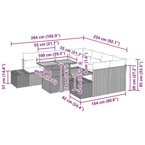 Set Divano da Giardino 9 pz Nero Poly Rattan - Foto 2