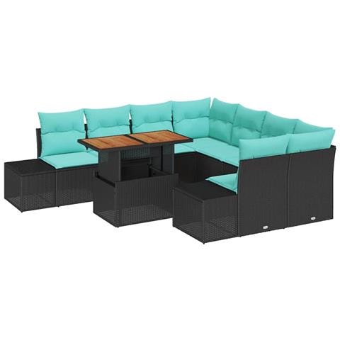 Set Divano da Giardino 9 pz Nero Poly Rattan - Foto 1