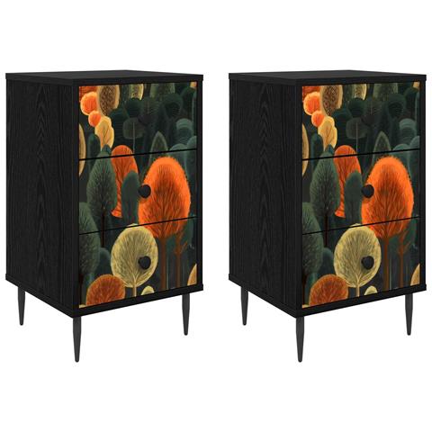 Armadio da Notte ZAANDAM 2 pz Rovere Nero 36 x 33 x 61 cm - Foto 1