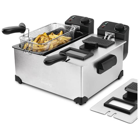 Friggitrice doppio cestello 2x3L, acciaio inox DFX600, 2 termostati,cestelli rimovibili e lavabili in lavastoviglie, filtro antiodore, 3600W - Foto 1