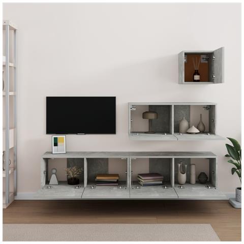 Set Di Mobili Porta Tv 4 Pz Grigio Cemento In Legno Multistrato - Foto 2