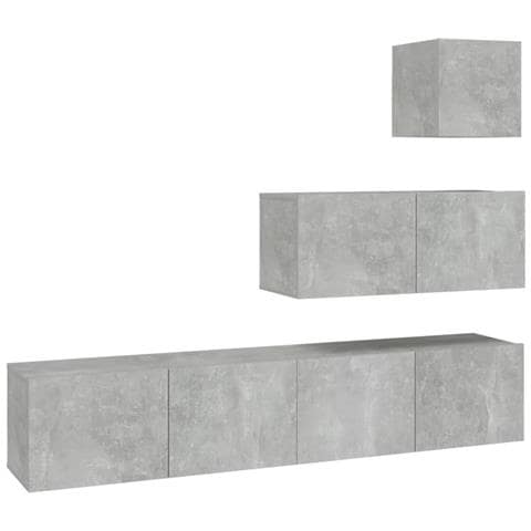 Set Di Mobili Porta Tv 4 Pz Grigio Cemento In Legno Multistrato - Foto 1