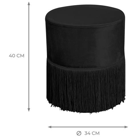 Pouf Salotto Camera Con Frangette Imbottito Modello Velvet Malibù Tinta Unita Pouf Nero - Foto 5