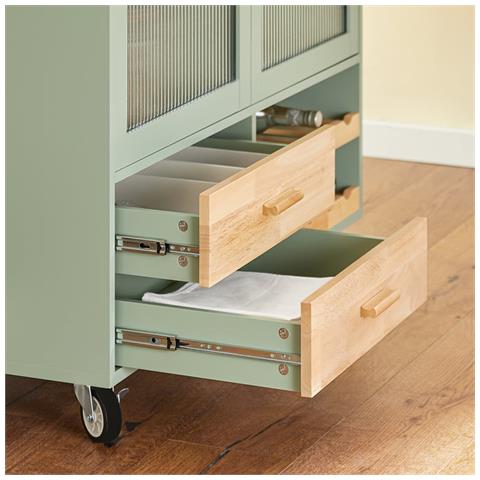 Carrello Cucina Con 2 Ante In Vetro Mobile Cucina Credenza Con Ruote Verde 109x38x92cm Fkw114-gr - Foto 5