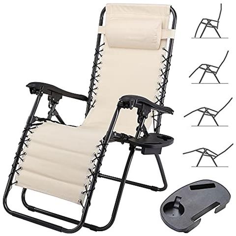 Sedia Poltrona Giardino Gravita Zero Pieghevole Acciaio Oxford Con Vassoio Beige - Foto 1