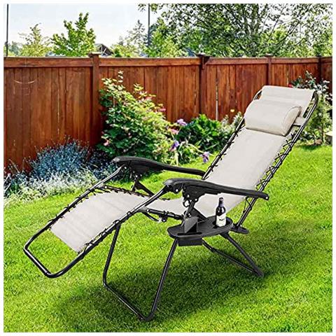 Sedia Poltrona Giardino Gravita Zero Pieghevole Acciaio Oxford Con Vassoio Beige - Foto 2