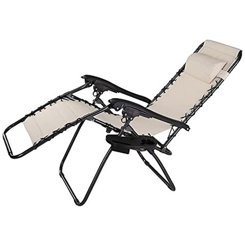Sedia Poltrona Giardino Gravita Zero Pieghevole Acciaio Oxford Con Vassoio Beige - Foto 5
