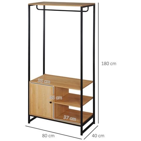 Appendiabiti In Acciaio E Legno Stile Industriale Con Scarpiera E Ripiani, 80x40x180cm - Foto 2