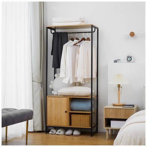 Appendiabiti In Acciaio E Legno Stile Industriale Con Scarpiera E Ripiani, 80x40x180cm - Foto 6