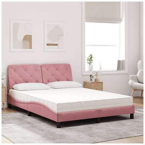 Letto Con Materasso Rosa 120x200 Cm In Velluto - Foto 2