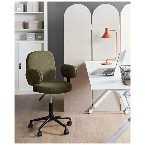Sedia Da Scrivania Moraga Bouclé Verde Scuro - Foto 1