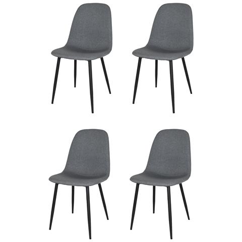 Set 4 Sedie Sala Da Pranzo Sole Gambe In Acciaio Nero Opaco, Tessuto Grigio Scuro - Foto 1