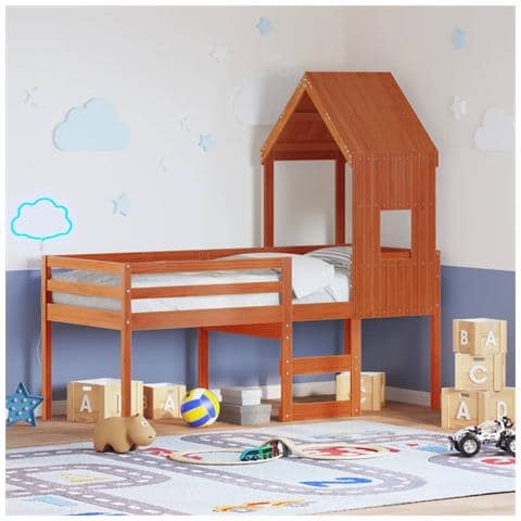 Letto A Soppalco Con Tetto Cera 80x200 Cm In Legno Di Pino - Foto 1