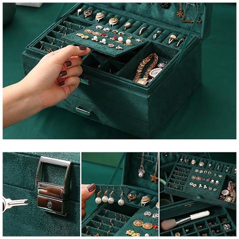 Portagioie A Conchiglia In Velluto Verde - Organizzatore Elegante Per Gioielli, 12.6x12.8x5 Cm - Foto 14