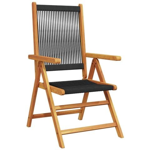 Sedie da Giardino Reclinabili 4pz Nere Legno Massello di Acacia - Foto 10