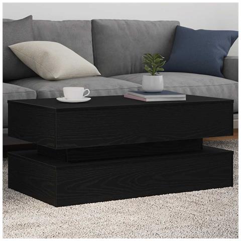 Tavolino da Soggiorno con Luci LED Rovere Nero 90x50x40 cm - Foto 1