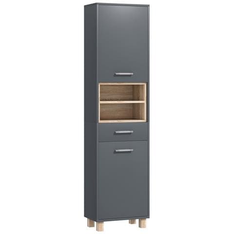 Colonna Bagno Moderna con Cassetto e Armadietti in Legno e Lega di Alluminio, 40x24x160 cm, Grigio - Foto 1