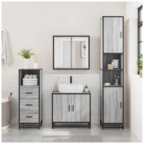 Armadietto Bagno Grigio Sonoma 35x37,5x100 Cm Legno Multistrato - Foto 3