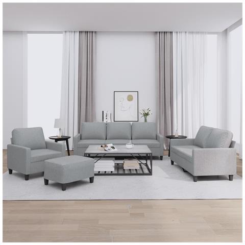 Set di Divani 4 pz con Cuscini Grigio Chiaro in Tessuto - Foto 2