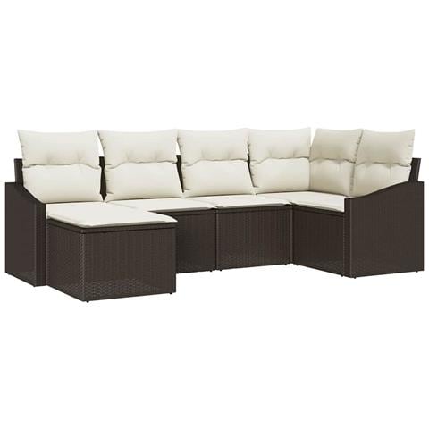 Set da pranzo da giardino 6 pezzi con cuscini in polyrattan marrone - Foto 1