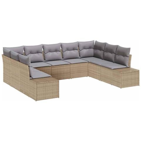 Set di Divani da Giardino da 9 Pezzi con Cuscini Beige in Rattan Sintetico - Foto 1