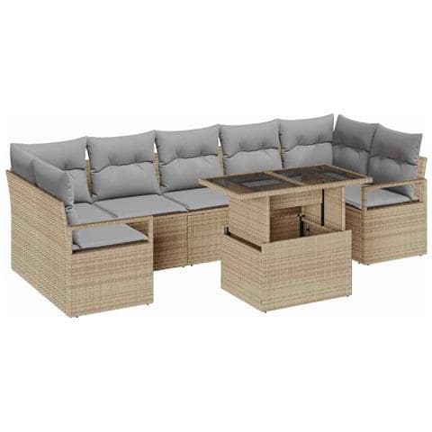 Set Divano da Giardino  8 pezzi con Cuscini Beige Rattan, Divano da Giardino  2 posti con Cuscini Beige Rattan - Foto 1