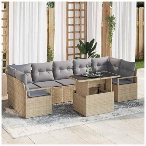 Set Divano da Giardino  8 pezzi con Cuscini Beige Rattan, Divano da Giardino  2 posti con Cuscini Beige Rattan - Foto 2