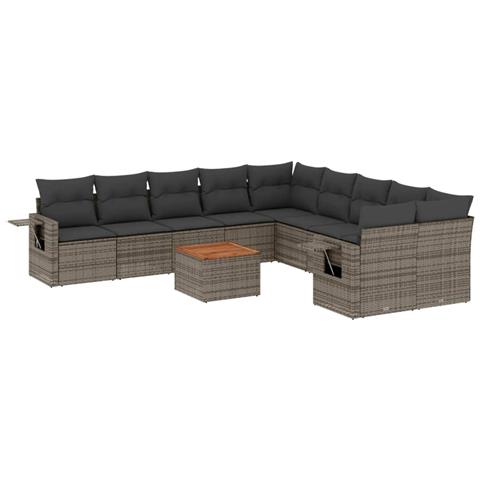 Set Divani da Giardino 11 pz con Cuscini in Polyrattan Grigio - Foto 1
