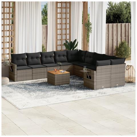 Set Divani da Giardino 11 pz con Cuscini in Polyrattan Grigio - Foto 2