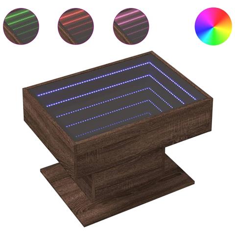 Tavolino Salotto con LED Rovere Marrone 70x50x45 cm Multistrato - Foto 1