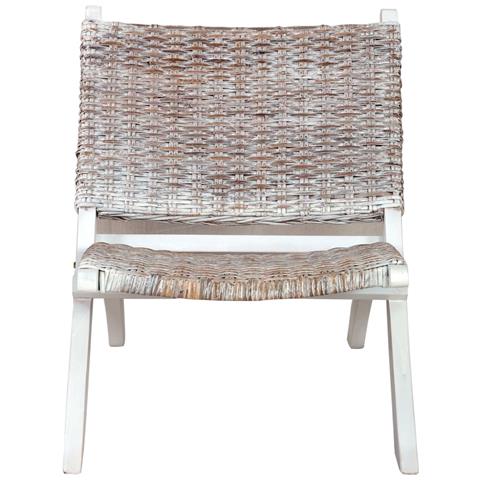 Lusso Casadino -  Sedia Relax Bianca In Rattan Kubu Naturale E Mogano Massello - Foto 1