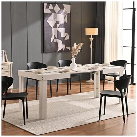 Tavolo Da Pranzo Allungabile Fino A 6 Posti 120-200cm Bianco Cucina Estensibile - Foto 1