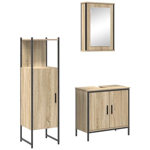 Set Mobili Bagno 3 Pezzi Rovere Legno Ingegnerizzato - Foto 1