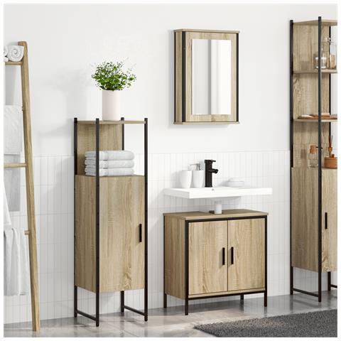 Set Mobili Bagno 3 Pezzi Rovere Legno Ingegnerizzato - Foto 2