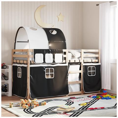 Letto a Castello senza Materasso Bianco e Nero 90x200cm in Pino - Foto 2