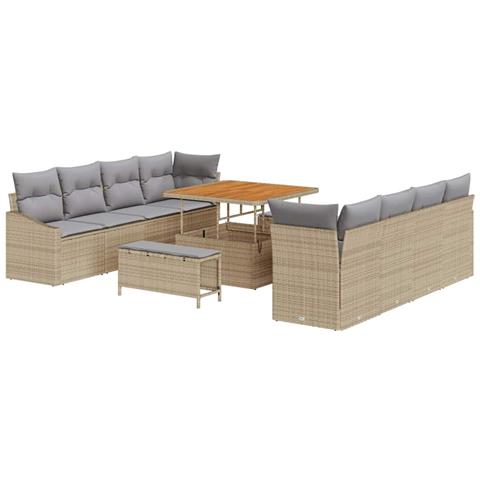 Set Divano da Giardino con cuscino 11 pcs Beige Poly Rattan - Foto 1