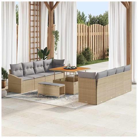 Set Divano da Giardino con cuscino 11 pcs Beige Poly Rattan - Foto 2